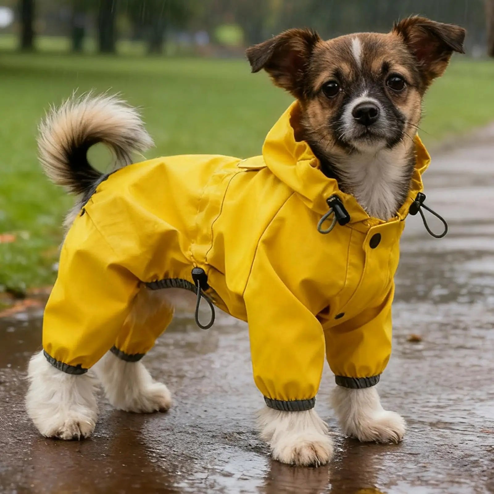 Hooded Dog Raincoat — High-Visibility Yellow