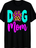 Men'S Unisex'S Dog Paw Print Tshirt Black with Teal Pink Lettering Paw Prints Soft Breathable Loose Fit Retro Pet Lover Tee for Dog Moms Casual Party Wear Allseason Comretro Casual Short-Sleeved T-Shirt with a Round Neck And