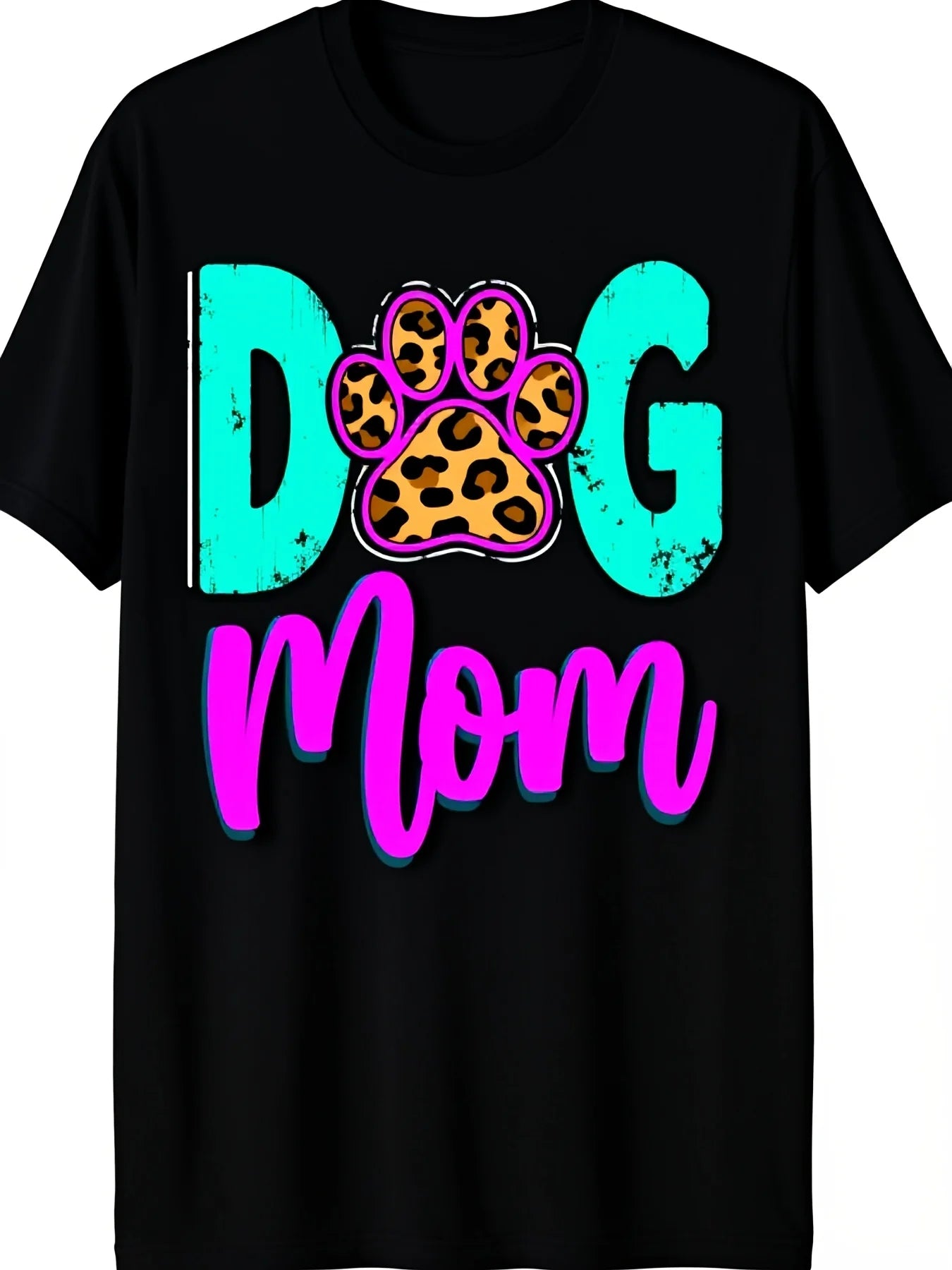 Men'S Unisex'S Dog Paw Print Tshirt Black with Teal Pink Lettering Paw Prints Soft Breathable Loose Fit Retro Pet Lover Tee for Dog Moms Casual Party Wear Allseason Comretro Casual Short-Sleeved T-Shirt with a Round Neck And