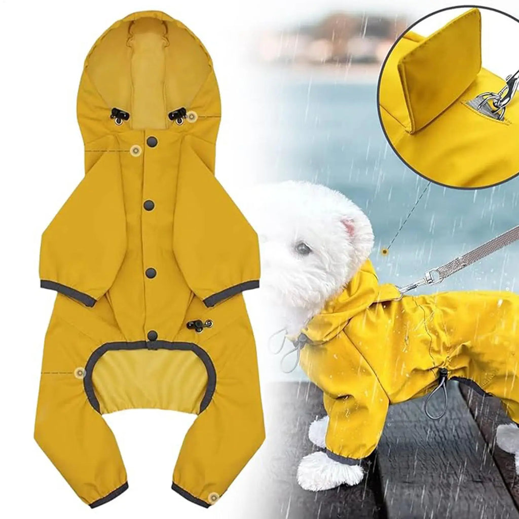 Hooded Dog Raincoat — High-Visibility Yellow