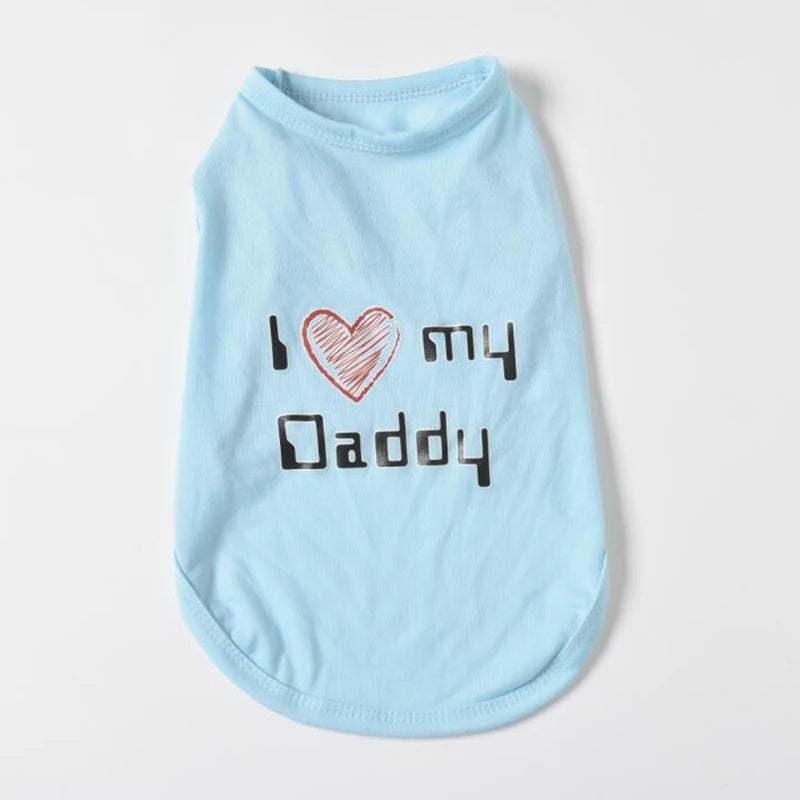 Lovely Mom Dad Pet Dog Clothes Summer Puppy Tshirt Vest for Small Dogs Shih Tzu Pug Shirts Wholesale Dog Clothing Pets Products